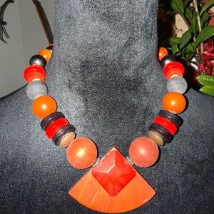 Vibrant Orange and Red Beaded Necklace